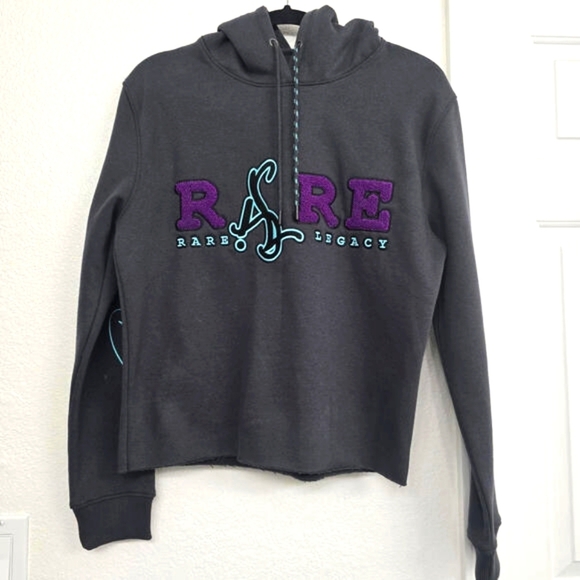 Rare Legacy Pants - Rare Legacy Women's Crop-top Sweatsuit Hoodie Embroidery Logo Gray Purple Size M
